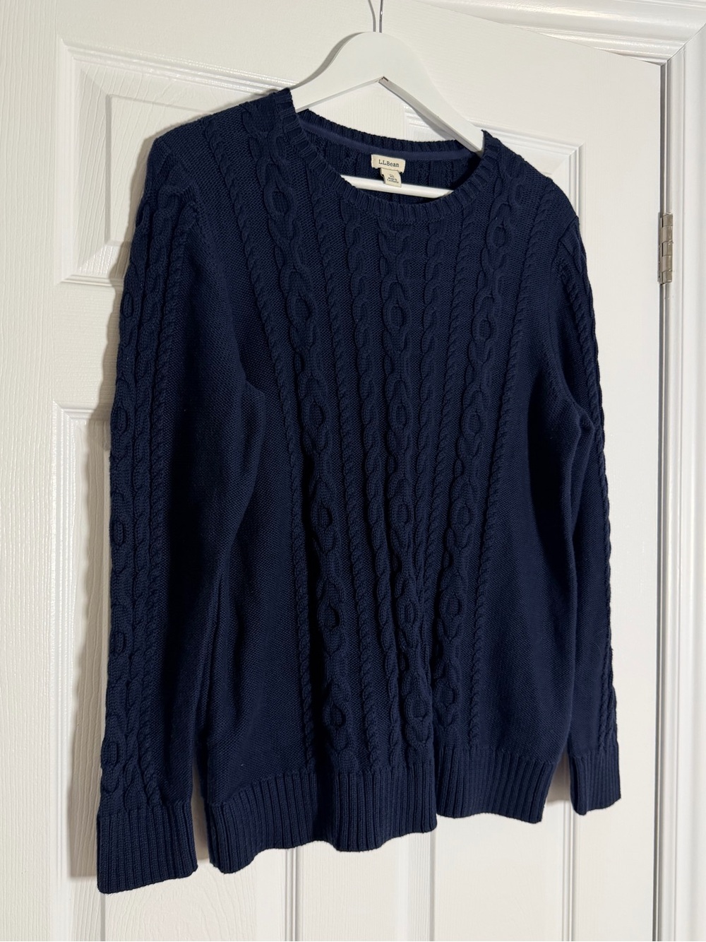 L.L.Bean Navy Cotton Cable Knit Crewneck Sweater Size XL